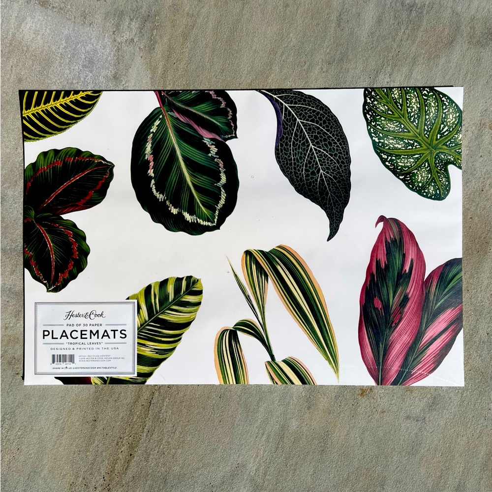 Hester & Cook Set of 30 “Tropical Leaves” Placemats, 18.5” x 12.5”, paper - New